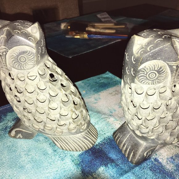 RARE Sandstone Owl Book ends Made in India - Gorgeous  office closet - Picture 8 of 10